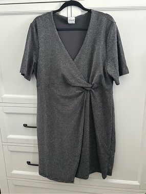 Serra Shimmery Silver Wrap Midi Dress